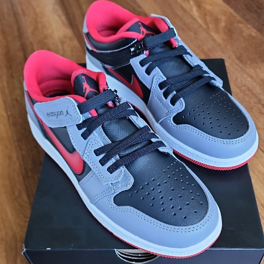 NIKE Air JORDAN Low FLYEASE Zipper Gray, Black & Red Sneakers NEW IN BOX - Picture 2 of 12